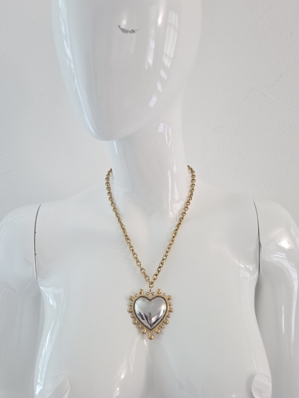Two Tone Puffy Heart Pendant Statement Necklace - Picture 14 of 16